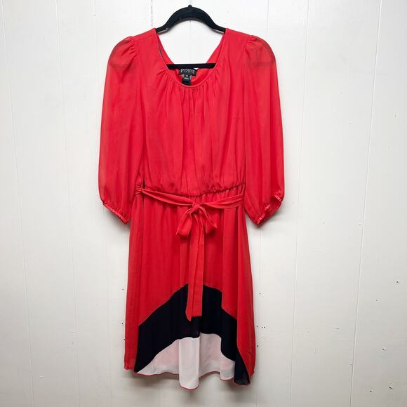 En Focus Studio Women's Long Sleeve Chiffon Colorblock Red Midi Dress Size 14 - Picture 1 of 12